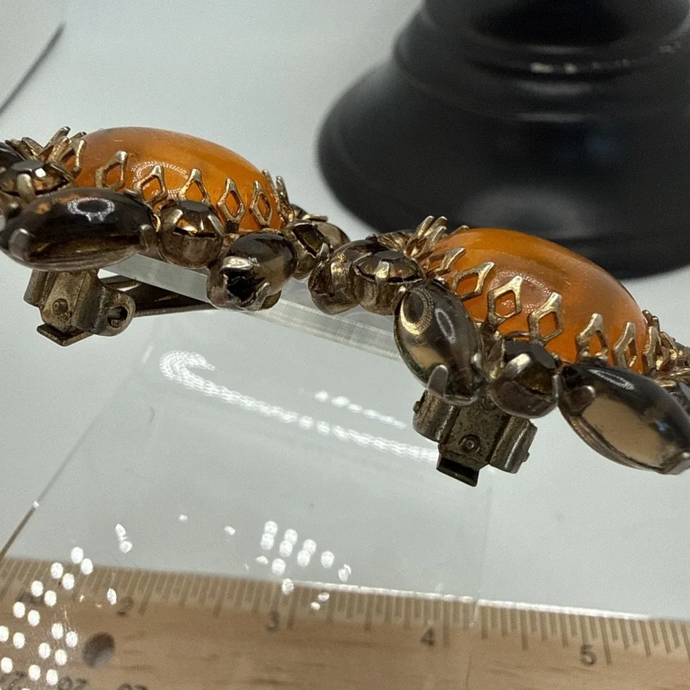 Vintage Weiss Honey Amber High Domed Cabochon Crown Setting Clip On Earrings